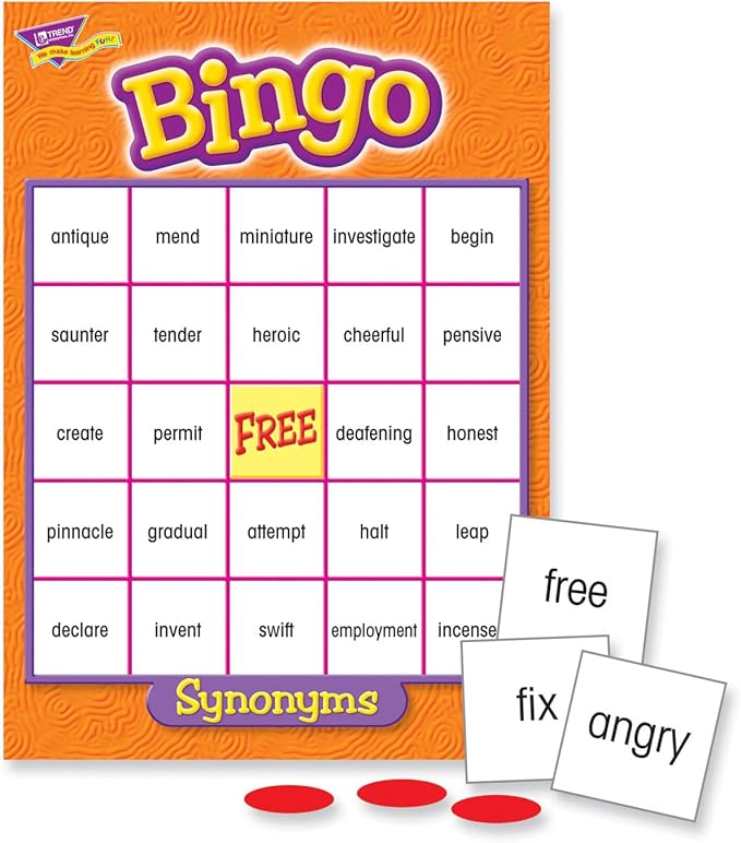 Trend Enterprises: Synonyms Bingo Game, Exciting Way for Everyone to Learn, Play 8 Different Ways, Perfect for Classrooms and at Home, 2 to 36 Players, for Ages 10 and Up
