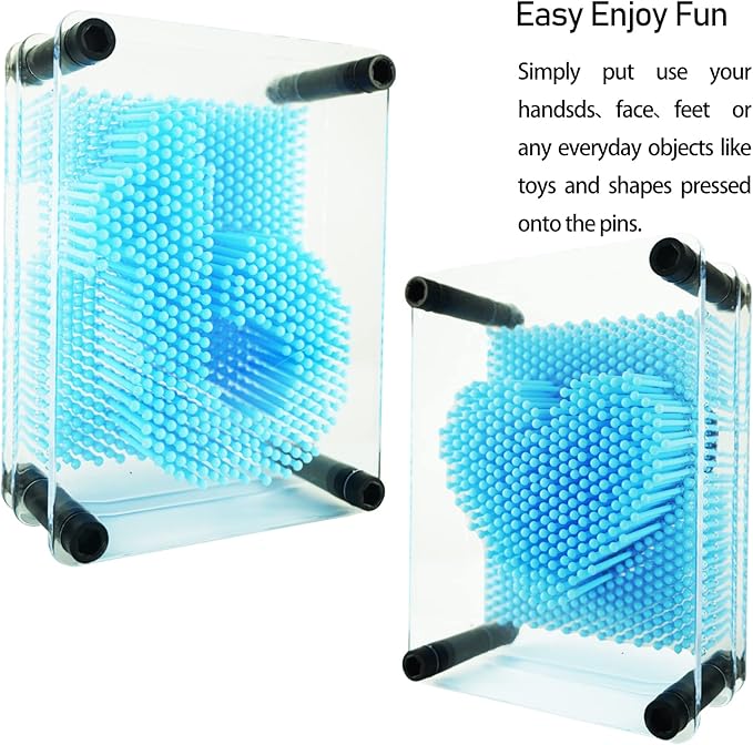 3D Pin Art Sensory Toy Size 5x3.7 Inches Needles Pin Impression Toy Intellectual Fun Rainbow Toys, Lightblue