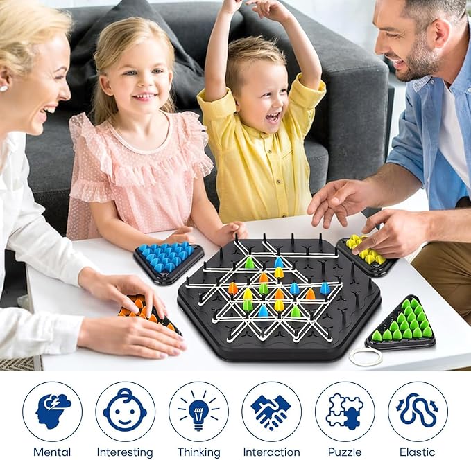 Chain Triangle Chess Game, Triggle Rubber Band Game, Triangle Chain Chess Game Set, Strategy Board Games, Famliy Night Games for Kids and Adults, 2 to 4 Players