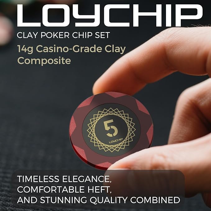 Clay Poker Set with Numbered Chips 600-pcs for Card Board Game, 14g Weight with Playing Cards for Texas Hold'em, Blackjack Gambling, Late Night Poker Games