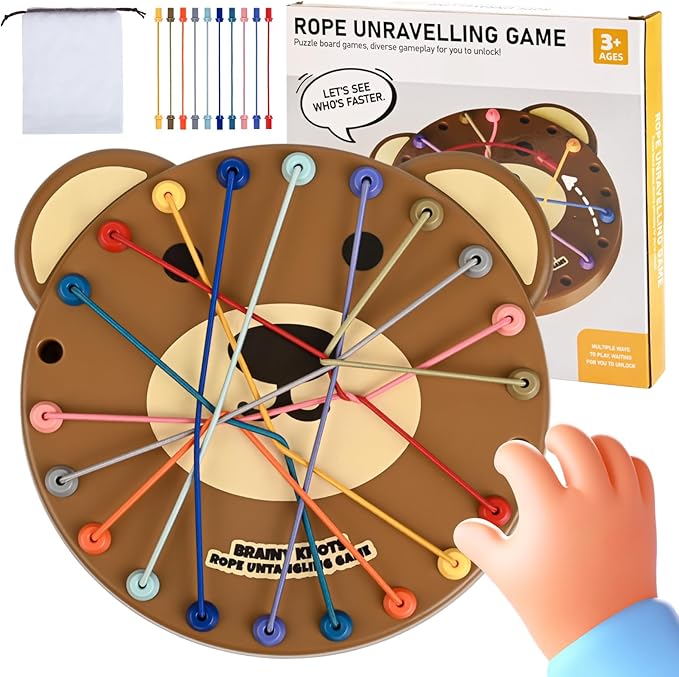 Brainy Knots Game, Twisted Rope Puzzle, Interactive Puzzle for Kids and Families, Brainy Knots Rope Untangling Game (Cute Bear)