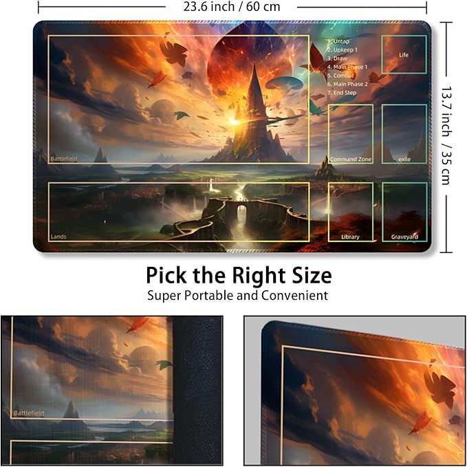 Playmat for MTG, with Free Storage Bags,Game Mat 24 x 14 inches, TCG and Board Game Mat for Cards,Mousepad Desk Mats (Auxiliary Combat)
