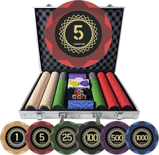 Clay Poker Set with Numbered Chips 500-pcs for Card Board Game, 14g Weight with Playing Cards for Texas Hold'em, Blackjack Gambling, Late Night Poker Games