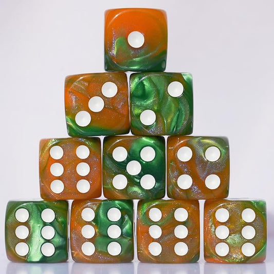 10 PC D6 dice 16mm Acrylic Dice Set for RPG MTG DND Dice Table Games and Board Games (Coffee + Green)