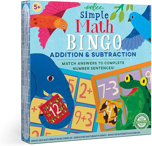 eeBoo: Simple Math Bingo Game, Addition & Subtraction, Match Answers to Complete Number Sentences, 54 Tiles Included, for Ages 5 and up