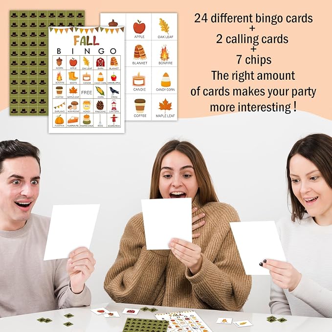 Ziyouza Hello Fall Bingo - Thanksgiving Games for 24 Players, Fall Autumn Activity for Family or Adult, Great Party & Classroom Game -13