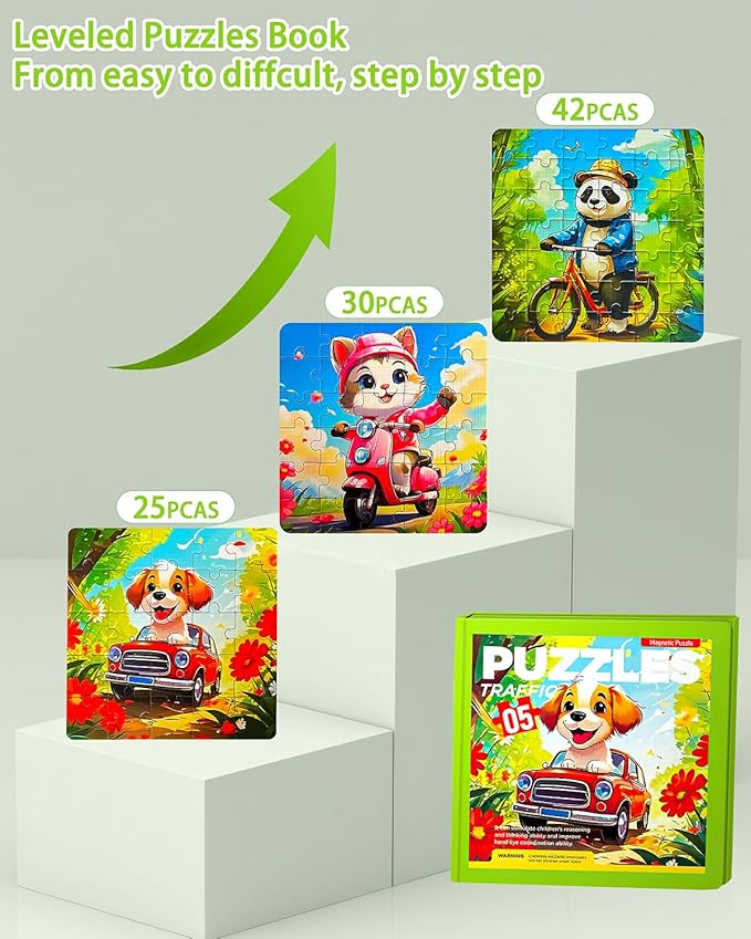 Magnetic Puzzles for Kids Ages 4-8, 3 in 1 Toddler Travel Puzzles, Animal Car Activities Toy for Boys Girls 4-6, Preschool Learning Toy for Kids 3-8 Year (Bike)