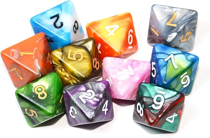 SmartDealsPro 10-Pack D4 D6 D8 D10 D12 Multi Colored Polyhedral Dice for for Dungeons and Dragons DND RPG MTG Table Games (Double Color, D8)