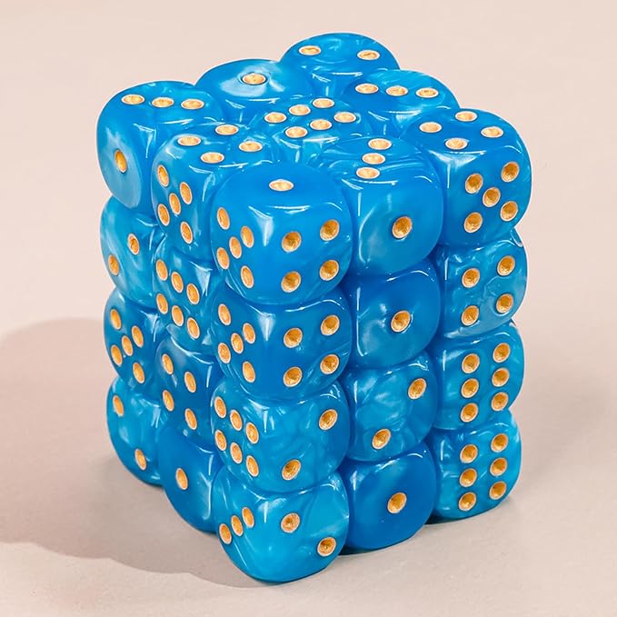 36 of Pack 12MM 6 Sided Dice Set,Pearl Pattern Game MINI Dice Set, 6 Sided Standard Dices for Yahtzee, Bunco or Teaching Math,with Portable Plastic Box(Blue Pearl)