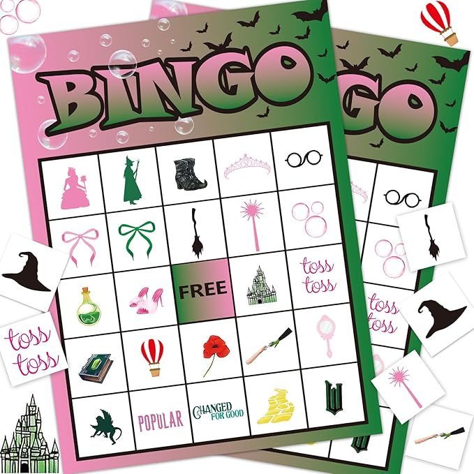 Wicked Bingo Game for Kids Wicked Party Decorations Pink and Green Witch Bingo Cards for 24 Players West Witch Bingo for Adults Birthday Party Board Table Bingo Cards Game for Family Large Group