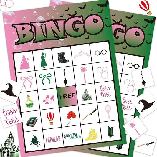 Wicked Bingo Game for Kids Wicked Party Decorations Pink and Green Witch Bingo Cards for 24 Players West Witch Bingo for Adults Birthday Party Board Table Bingo Cards Game for Family Large Group