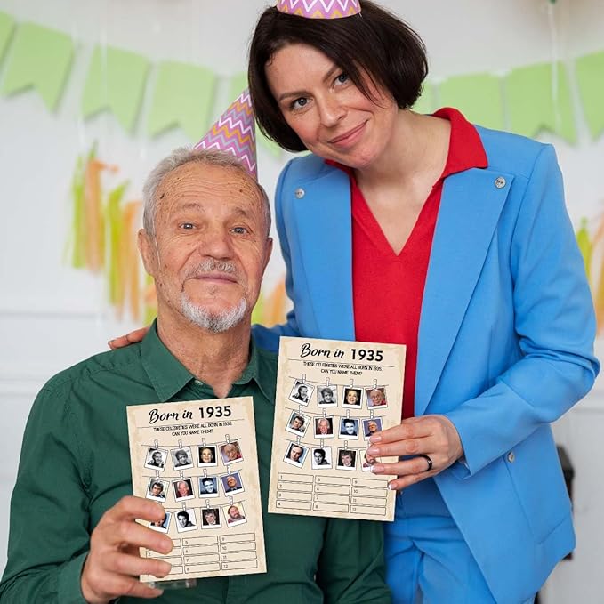 QUPT 1930s-themed Birthday Party Game Cards, Pack of 31 Cards for Adults, 5x7 Inches, Unisex, No Batteries Required