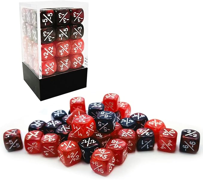 36pcs 12mm Positive and Negative Dice Counters Marble Red+Gemini Red&Black Set, Small Token Loyalty Compatible With MTG, CCG, Card Games