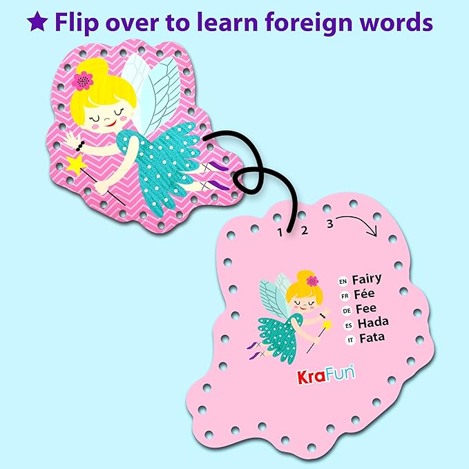 KRAFUN Beginner Unicorn My First Lacing Card Kit for Kids Arts & Crafts, 5 Easy Princess Lacing Projects, Paper Art Craft Cards for Toddlers, Fine Motor Preschool Skills Toys