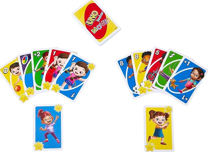 Mattel Games UNO Junior Move! Card Game for Kids Featuring Active Play, Simple Rules, 3 Levels of Play & Matching
