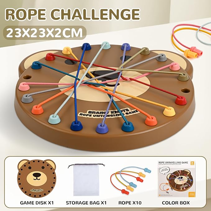 Brainy Knots Game, Twisted Rope Puzzle, Interactive Puzzle for Kids and Families, Brainy Knots Rope Untangling Game (Cute Bear)