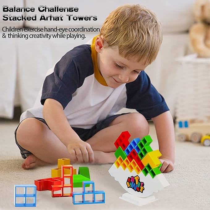 48 PCS Tetra Tower Stacking Game, Building Balance Blocks Board Game, 1-4 Players Family Games for Kids, Adults, Party, Friends, Team, Travel