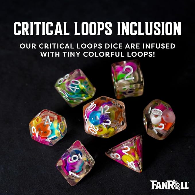FanRoll 16mm Resin Poly DND Dice Set: Critical Loops, Role Playing Game Dice for Dungeons and Dragons