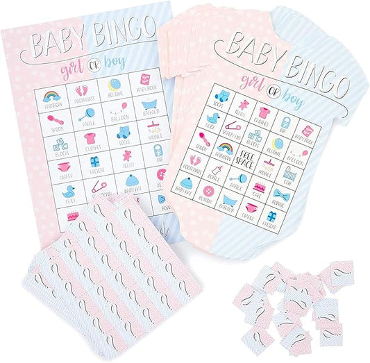BLUE PANDA Gender Reveal Bingo Game Set, Party Supplies (38 Pieces)