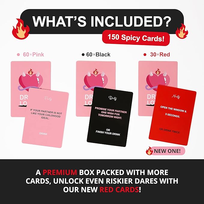 Drunk Lovers Premium Edition - Couples Games Couples Card Game for Date Night, 150 Cards with 4 Engaging Categories, Couple Games and Couples Games for Adults