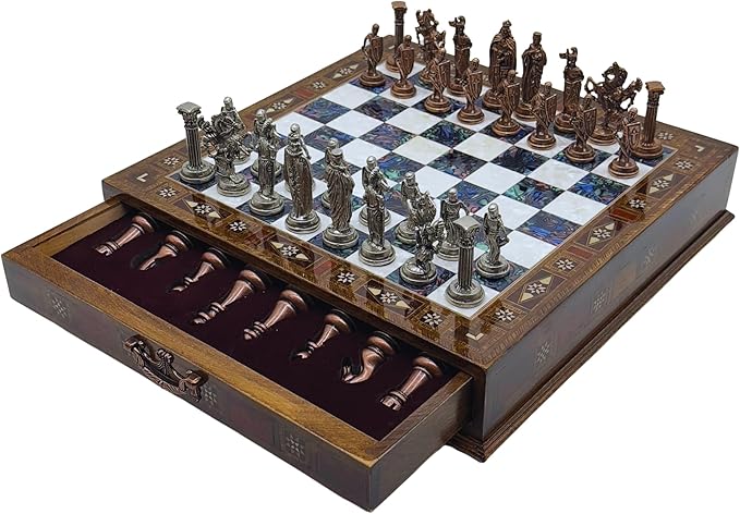 15’’ Handmade Chess Set with British Army Metal Chess Pieces, Luxury Storage Chess Board, for All Ages, Ideal for Father, (Purple)