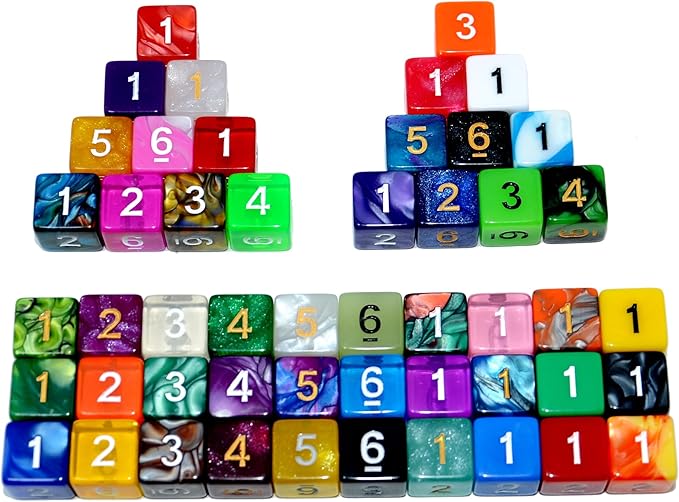 SmartDealsPro 50-Pack D6 6 Sided Dice Polyhedral Dice with Pouch for DND RPG MTG Table Game (D6, Mix Color)