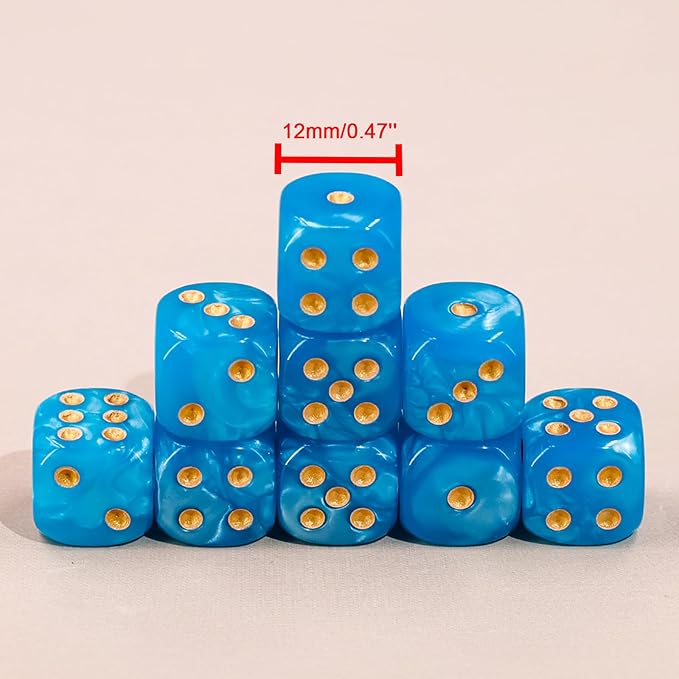 36 of Pack 12MM 6 Sided Dice Set,Pearl Pattern Game MINI Dice Set, 6 Sided Standard Dices for Yahtzee, Bunco or Teaching Math,with Portable Plastic Box(Blue Pearl)