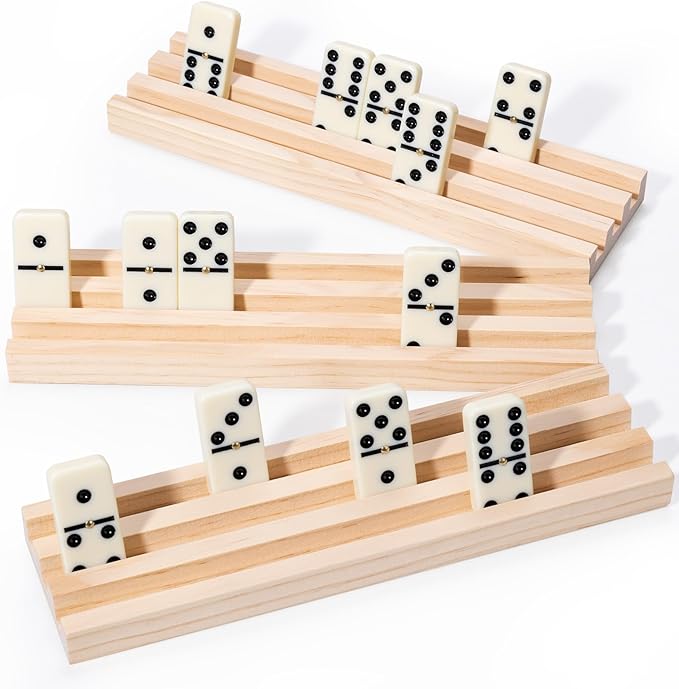 Set of 4 Wooden Domino Trays Holders, Domino Racks for Mexican Train Dominoes and Other Classic Games, Mexican Train Accessories