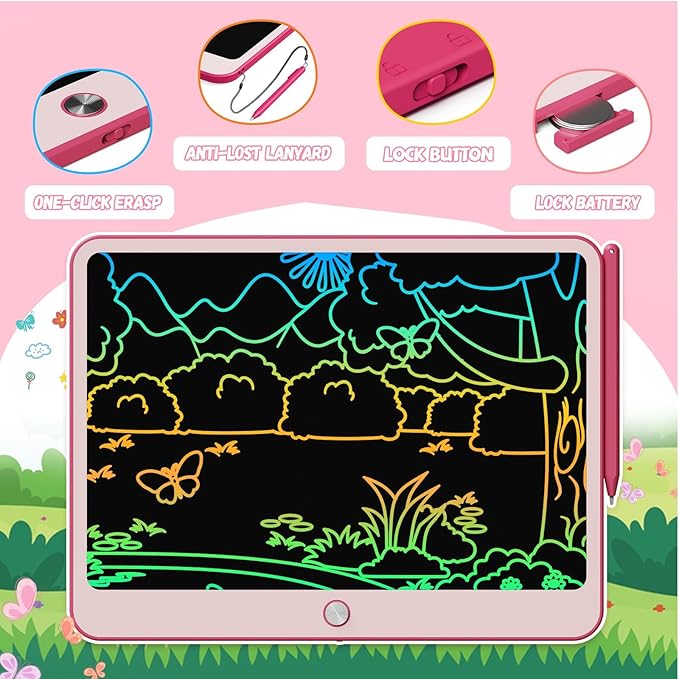 KOKODI LCD Writing Tablet, 12 Inch Colorful Toddler Doodle Board Drawing Tablet, Erasable Reusable Electronic Drawing Pads, Educational and Learning Toy for 3-6 Years Old Boy and Girls