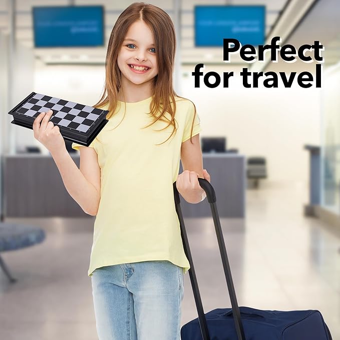 Gamie Magnetic Travel Chess Game, Foldable Portable Chess Board Game for Kids, Entertaining Road Trip Toys, Travel Games, and Desktop Toys for Adults