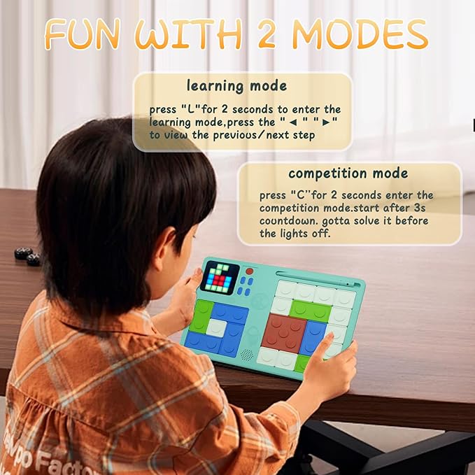 Tablet Slide Puzzle Game & Kids Drawing Writing Tablet, Toddler Writing Tablet LCD Drawing Tablet for Kids Drawing Game Toys for 4-8 Year Old Boys Girl 500+ Challenges Drawing Pad Travel Game (Blue)