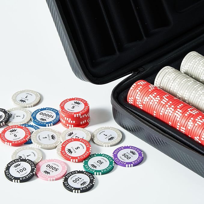 14 Gram Clay Game Poker Chips 50PCS for Texas Hold’em, 8 Denomination Colors for Card Board Game or Late Night Poker Game, Blank Chips/Numbered Chips.Casino Quality,Balckjack