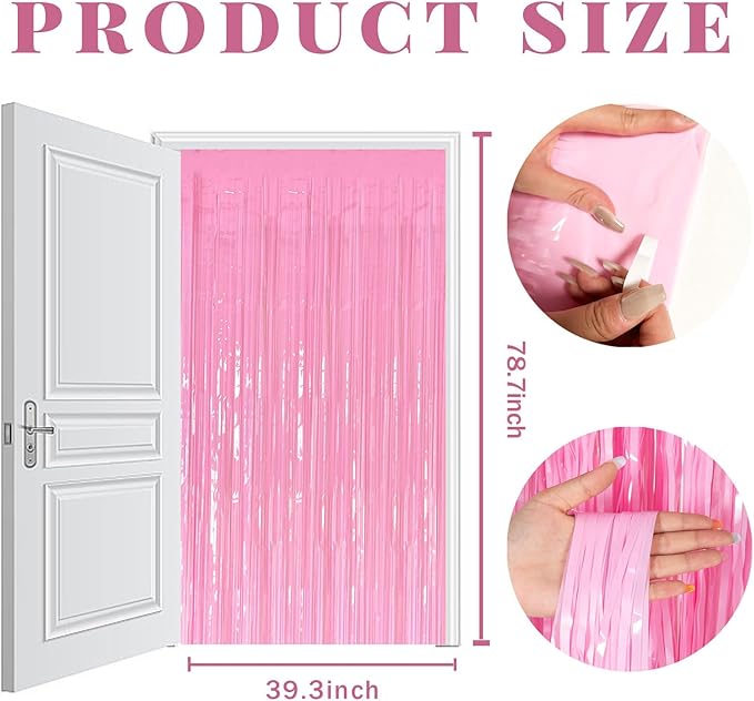 10 Pack Party Backdrop Decorations Pink Tinsel Curtain Party Backdrop Foil Fringe Birthday Decorations Photo Booth Streamer Backdrop Pink Theme Bachelorette Graduation Party Decorations