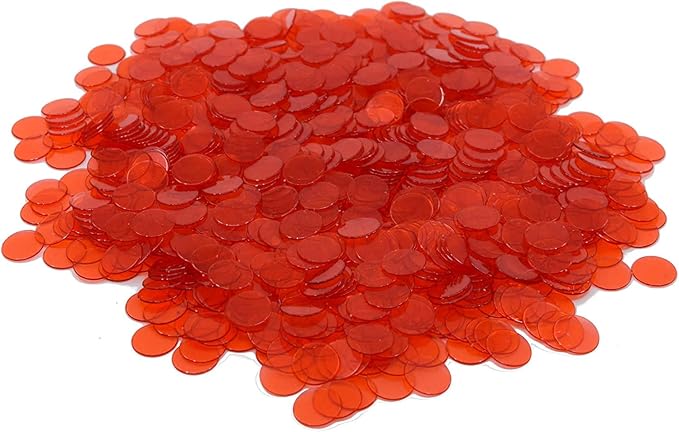 Regal Bingo Plastic Bingo Chips 500 Pcs - Clear Transparent Counters Game Chips Set for Board Game - Fun Bingo Night - 3/4 Inch Red Color