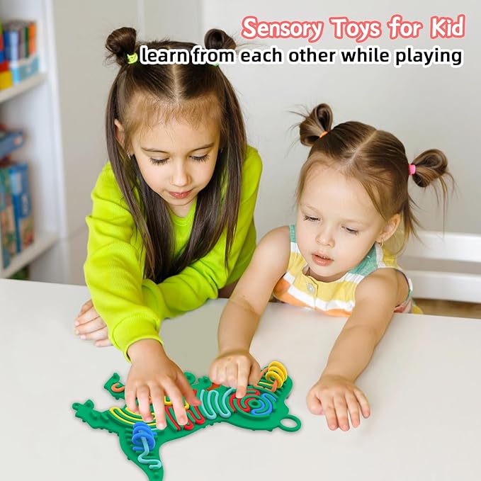 Silicone Sensory Activity Board,Double-Sided Busy Board for Fine Motor Skill,Fidget Toy for Calming, Stress, Anxiety, ADHD , Autism , Silent, No Mess , Kids 3+ & Adults(Dinosaur,Green)