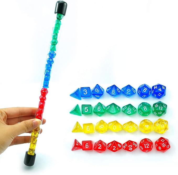 Bescon 28pcs Colorful Translucent Mini Polyhedral Dice Set in Tube, Dungeons and Dragons RPG Dice 4X7pcs,Mini Gem Dice Set