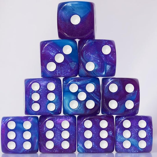 10 PC D6 dice 16mm Acrylic Dice Set for RPG MTG DND Dice Table Games and Board Games (Purple + Blue)
