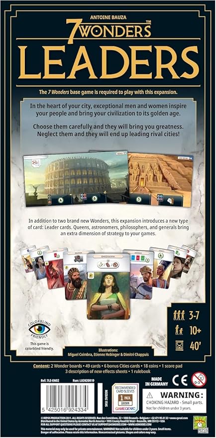 7 Wonders Leaders Board Game EXPANSION - Unleash the Power of Exceptional Leaders! Civilization Strategy Game for Kids and Adults, Ages 10+, 3-7 Players, 40 Min Playtime, Made by Repos Production
