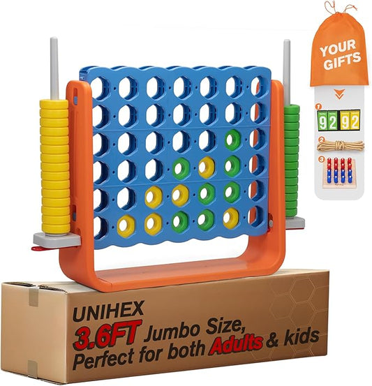 Unihex 3.6FT Tall Oversized Jumbo 4-to-Score Giant Game Set for Kids Adult Family Party Fun,4 in A Row Connect Game for Yard Indoor Outdoor Backyard (Blue)