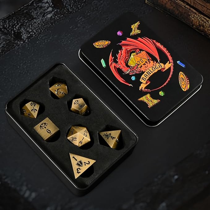 7PCS Metal Dice Set for Dungeons and Dragons,Class Icons Dice,Role Playing Board Games Accessories (Bronze)