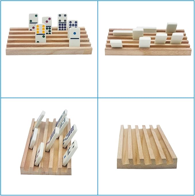 Wooden Domino Trays/Racks Set of 4 Mexican Train Domino Trays/Racks Double 12 Tiles Holders Rack Domino Tiles Holders Domino Wood Holder (4 Wood Domino Organizers)