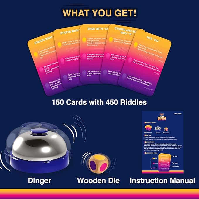 Dare to Ding - Game of Riddles & Reflexes, Fast-paced Card Game, Test Your Wits, Family-Friendly Game for Teens, Families & Adults, Gifts for Ages 10, 11, 12 and Up, 3-8 Players