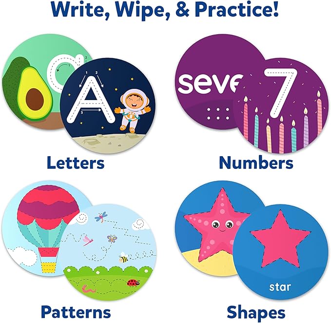 Skillmatics Write & Learn Reusable Cards for Toddlers - Letters, Numbers, Patterns & Shapes, Travel Game, Preschool Learning, Gifts for Kids Ages 3, 4, 5, 6