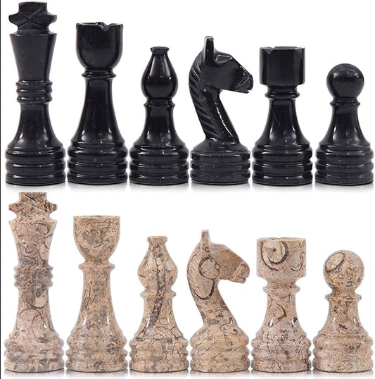 Radicaln Marble Chess Pieces Black and Coral 3.5 Inch King Figures Handmade 32 Chess Figures - Suitable for 16-20 Inch Chess Game - Board Games