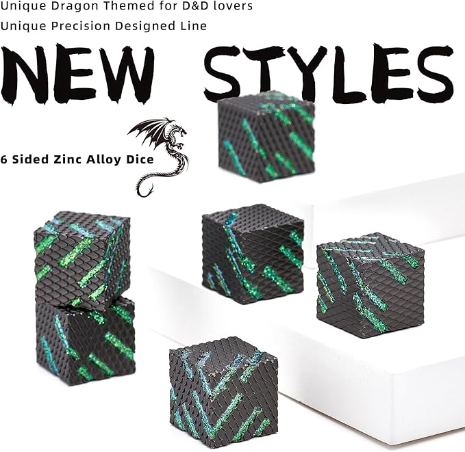 DND Dice Set, HNCCESG 6 Pieces DND Dice with Dragon Scale Design for Dungeons and Dragons Role Playing Game RPG D&D Accessories Gift (Ls-Glitter Green)