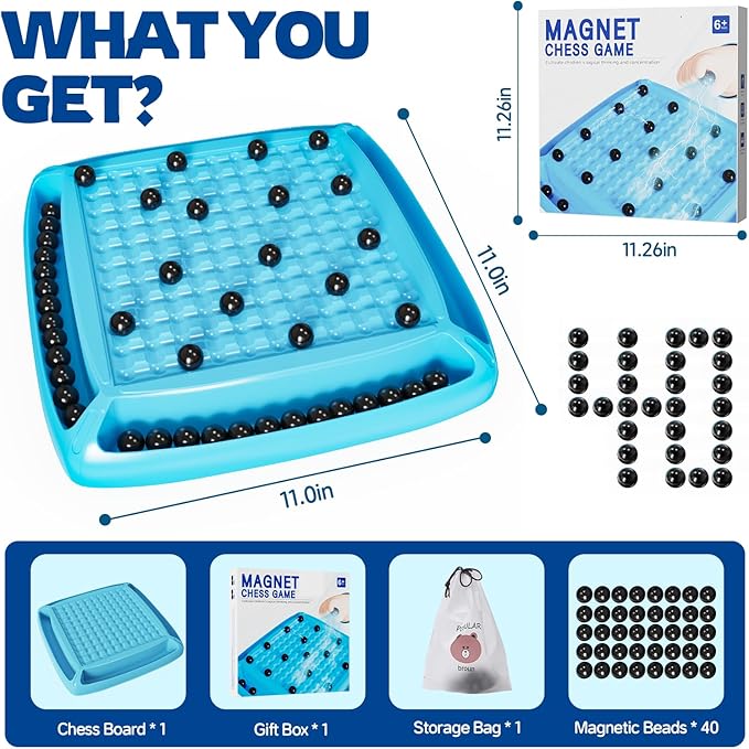 Magnet Game, Magnetic Game Chess, Board Games for Kids 6-8-12, Magnet Chess Kid Games, Family Board Games for Kid and Adults, Magnetic Game with 40 Pieces, Fun Birthday Gifts for Kids (Blue)