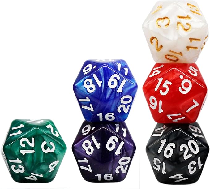 6 Pieces 20 Sided DND Dice,D20 Polyhedral Dice,22mm Pearl Color Dices Assortment D20 Dice,20 Sided Cube D&D Dice Set for Dungeons and Dragons, RPG, MTG Table Games(6 Colours)