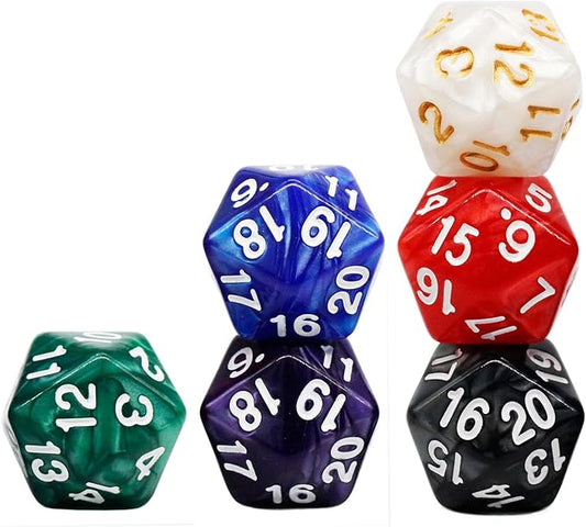 6 Pieces 20 Sided DND Dice,D20 Polyhedral Dice,22mm Pearl Color Dices Assortment D20 Dice,20 Sided Cube D&D Dice Set for Dungeons and Dragons, RPG, MTG Table Games(6 Colours)