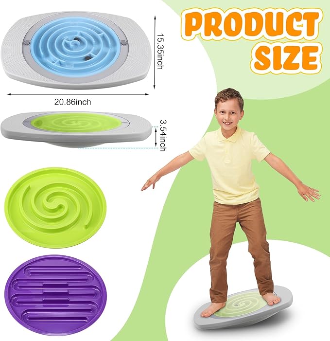 Balance Board for Kids Rocking Seesaw with 3 Replaceable Rocker Boards Plastic Maze Rocker Wobble Disk Sensory Training Toys for Boys Girls Adult Physical Therapy