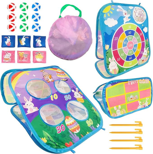 Easter Party Games for Kids, Bean Bag Toss Games Outdoor with Bunny Egg Chick Pattern and Scores, Easter Games and Yard Outdoor Indoor Activities for Family Gathering Toss Game